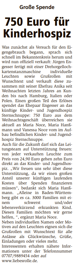 750 Euro für
Kinderhospiz